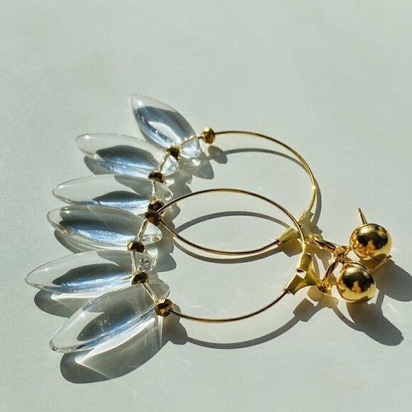 Pressed Glass & Czech Rondelles on Gold Hoop Earrings - Picture 8 of 9